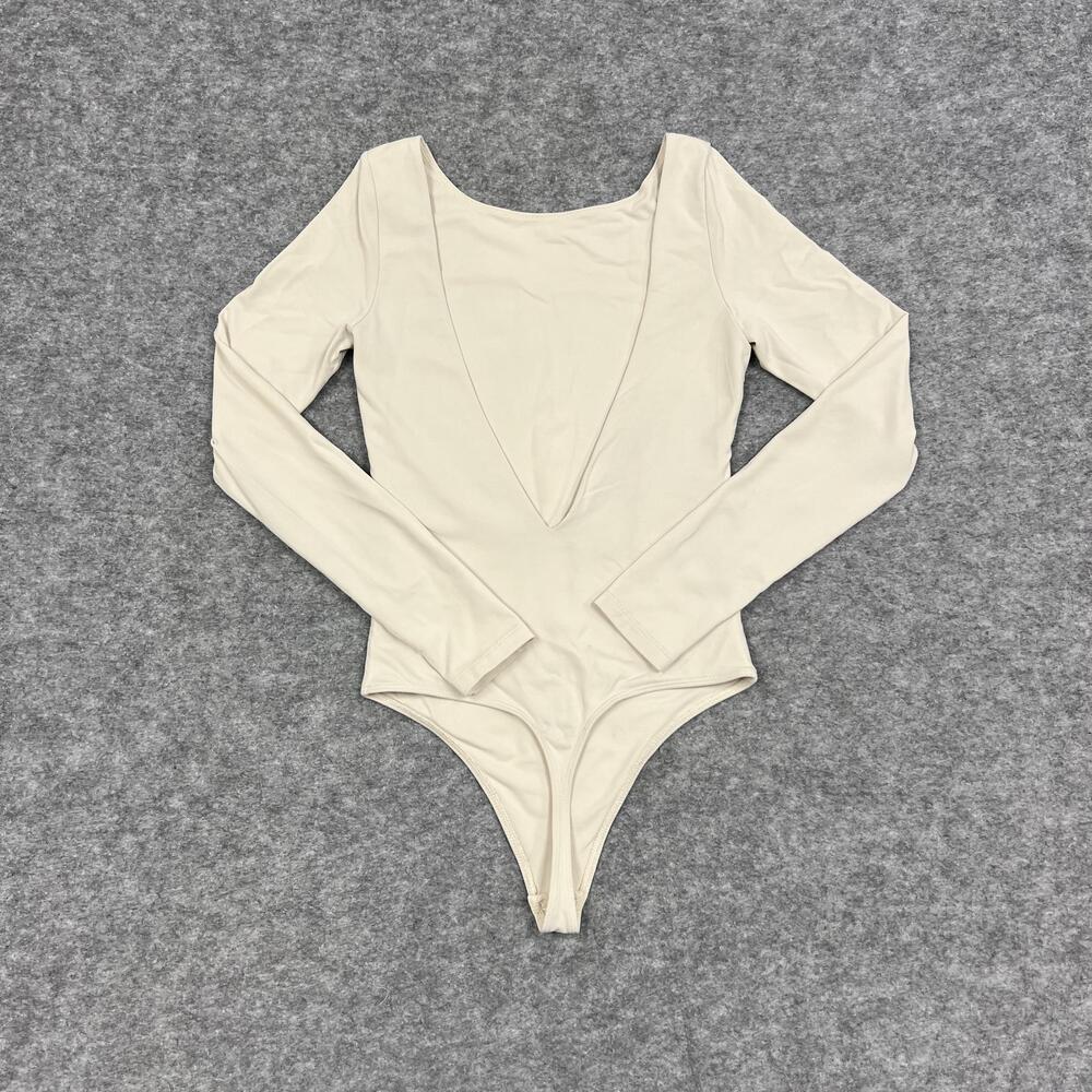 Babaton Bodysuit Womens S Cream Long Sleeve Scoop Neck Slimming Stretch